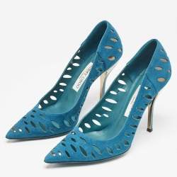 Jimmy Choo Blue Suede Ziri Cutout Pumps Size 38