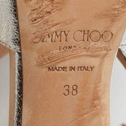 Jimmy Choo Metallic Silver Leather Lancer Ankle Strap Pumps Size 38