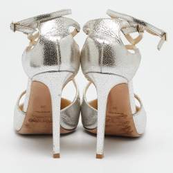 Jimmy Choo Metallic Silver Leather Lancer Ankle Strap Pumps Size 38