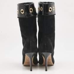 Jimmy Choo Black Patent Leather and Suede Eyelet Mid Calf Boots Size 36