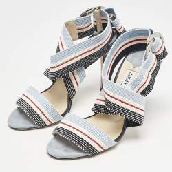 Jimmy Choo Multicolor Canvas Bailey Ankle Wrap Sandals Size 37