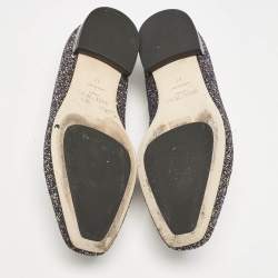 Jimmy Choo Black/Silver Glitter Jaida Smoking Slippers Size 37