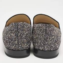 Jimmy Choo Black/Silver Glitter Jaida Smoking Slippers Size 37