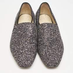 Jimmy Choo Black/Silver Glitter Jaida Smoking Slippers Size 37