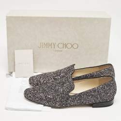 Jimmy Choo Black/Silver Glitter Jaida Smoking Slippers Size 37