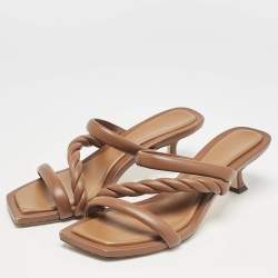 Pre Owned Jimmy Choo Brown Leather Diosa Slide Sandals Size 39