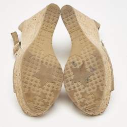 Jimmy Choo Beige Suede Pela Cork T-Strap Sandals Size 38
