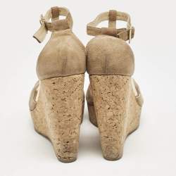 Jimmy Choo Beige Suede Pela Cork T-Strap Sandals Size 38