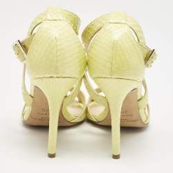Jimmy Choo Yellow Python Leather Ankle Strap Sandals Size 37.5