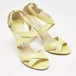 Jimmy Choo Yellow Python Leather Ankle Strap Sandals Size 37.5