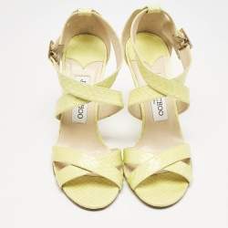 Jimmy Choo Yellow Python Leather Ankle Strap Sandals Size 37.5
