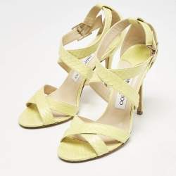 Jimmy Choo Yellow Python Leather Ankle Strap Sandals Size 37.5