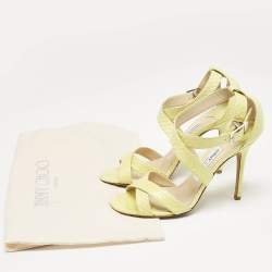 Jimmy Choo Yellow Python Leather Ankle Strap Sandals Size 37.5