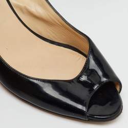 Jimmy Choo Black Patent Leather Peep Toe Pumps Size 37.5