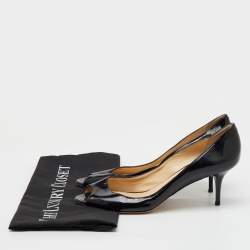 Jimmy Choo Black Patent Leather Peep Toe Pumps Size 37.5