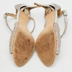 Jimmy Choo Metallic Silver Coarse Glitter Emily Open Toe Sandals Size 40