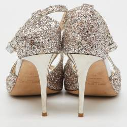 Jimmy Choo Metallic Silver Coarse Glitter Emily Open Toe Sandals Size 40