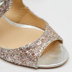 Jimmy Choo Metallic Silver Coarse Glitter Emily Open Toe Sandals Size 40