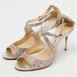 Jimmy Choo Metallic Silver Coarse Glitter Emily Open Toe Sandals Size 40