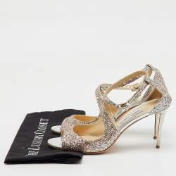 Jimmy Choo Metallic Silver Coarse Glitter Emily Open Toe Sandals Size 40