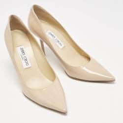 Jimmy Choo Beige Patent Leather Romy Pumps Size 38.5