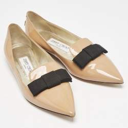 Jimmy Choo Beige Patent Leather Gala Smoking Slippers Size 36