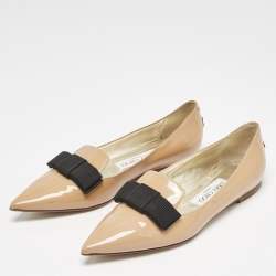 Jimmy Choo Beige Patent Leather Gala Smoking Slippers Size 36