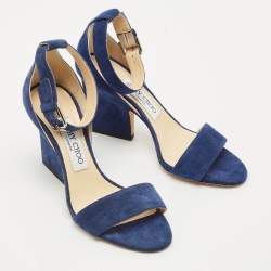 Jimmy Choo Blue Suede Ankle Strap Sandals Size 36