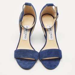 Jimmy Choo Blue Suede Ankle Strap Sandals Size 36