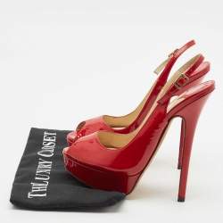Jimmy Choo Red Patent Leather Nova Slingback Peep Toe Platform Pumps Size 37