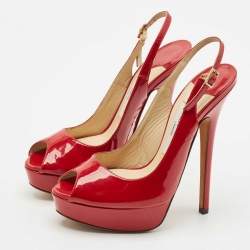 Jimmy Choo Red Patent Leather Nova Slingback Peep Toe Platform Pumps Size 37