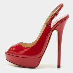 Jimmy Choo Red Patent Leather Nova Slingback Peep Toe Platform Pumps Size 37