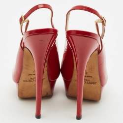 Jimmy Choo Red Patent Leather Nova Slingback Peep Toe Platform Pumps Size 37