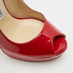 Jimmy Choo Red Patent Leather Nova Slingback Peep Toe Platform Pumps Size 37