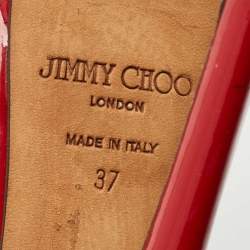 Jimmy Choo Red Patent Leather Nova Slingback Peep Toe Platform Pumps Size 37