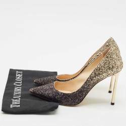Jimmy Choo Metallic Black/Gold Ombre Coarse Glitter Romy Pointed Toe Pumps Size 37
