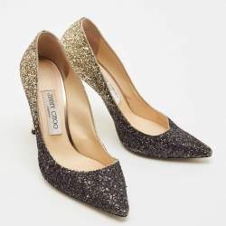 Jimmy Choo Metallic Black/Gold Ombre Coarse Glitter Romy Pointed Toe Pumps Size 37