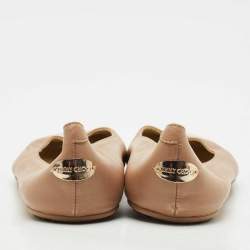 Jimmy Choo Beige/Gold Leather Waine Crystal Embellished Cap Toe Ballet Flats Size 38.5