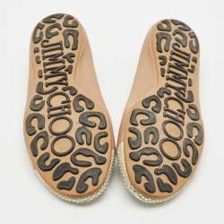 Jimmy Choo Beige/Gold Leather Waine Crystal Embellished Cap Toe Ballet Flats Size 38.5