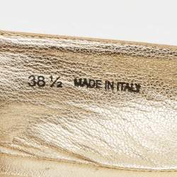 Jimmy Choo Beige/Gold Leather Waine Crystal Embellished Cap Toe Ballet Flats Size 38.5