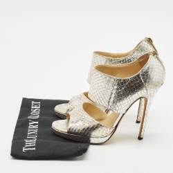 Jimmy Choo Metallic Python Embossed Leather Private Sandals Size 37.5