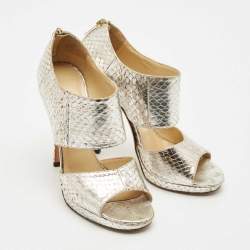 Jimmy Choo Metallic Python Embossed Leather Private Sandals Size 37.5