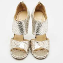 Jimmy Choo Metallic Python Embossed Leather Private Sandals Size 37.5