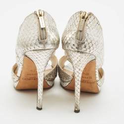 Jimmy Choo Metallic Python Embossed Leather Private Sandals Size 37.5