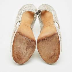 Jimmy Choo Metallic Python Embossed Leather Private Sandals Size 37.5