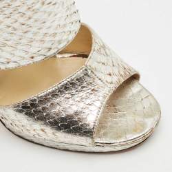Jimmy Choo Metallic Python Embossed Leather Private Sandals Size 37.5