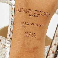 Jimmy Choo Metallic Python Embossed Leather Private Sandals Size 37.5
