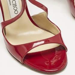 Jimmy Choo Dark Red Patent Leather Lang Ankle Strap Sandals Size 37