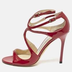 Jimmy Choo Dark Red Patent Leather Lang Ankle Strap Sandals Size 37