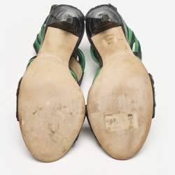 Jimmy Choo Black/Green Ostrich Leg Leather Corsica Ankle Strap Sandals Size 38